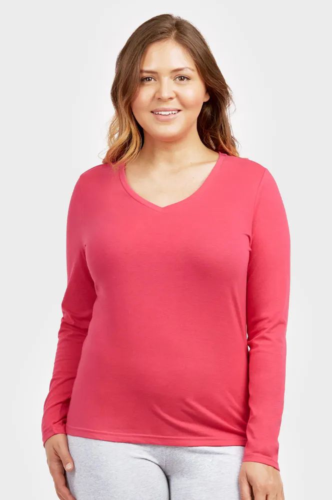 60 Wholesale Sofra Ladies Long Sleeve V-Neck T-Shirt Plus Size -H.pink - at  - wholesalesockdeals.com