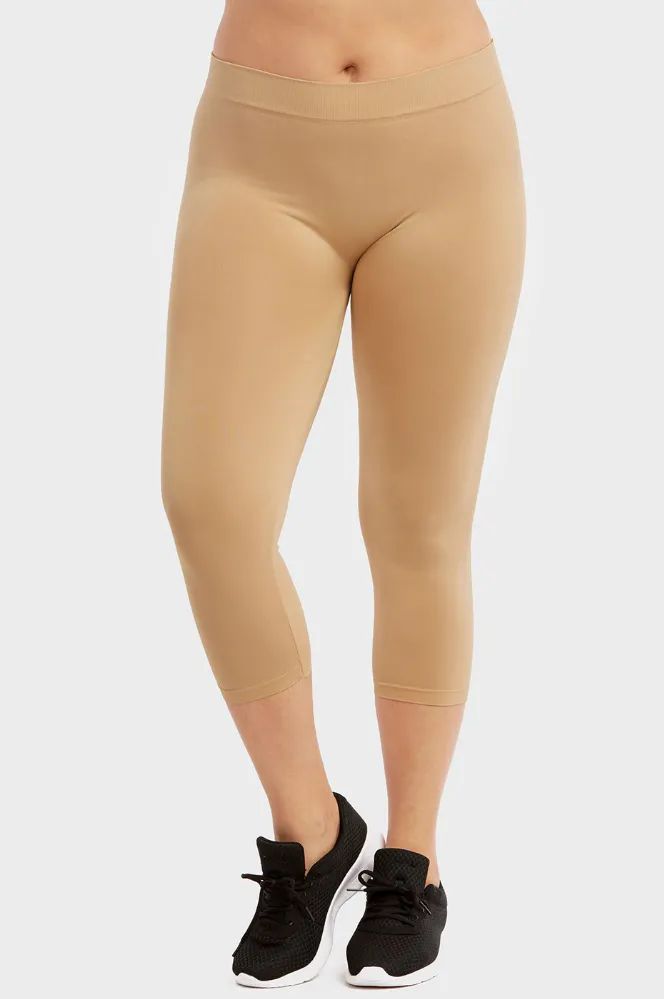 60 Wholesale Sofra Ladies Polyester Capri Leggings Plus Size -Beige