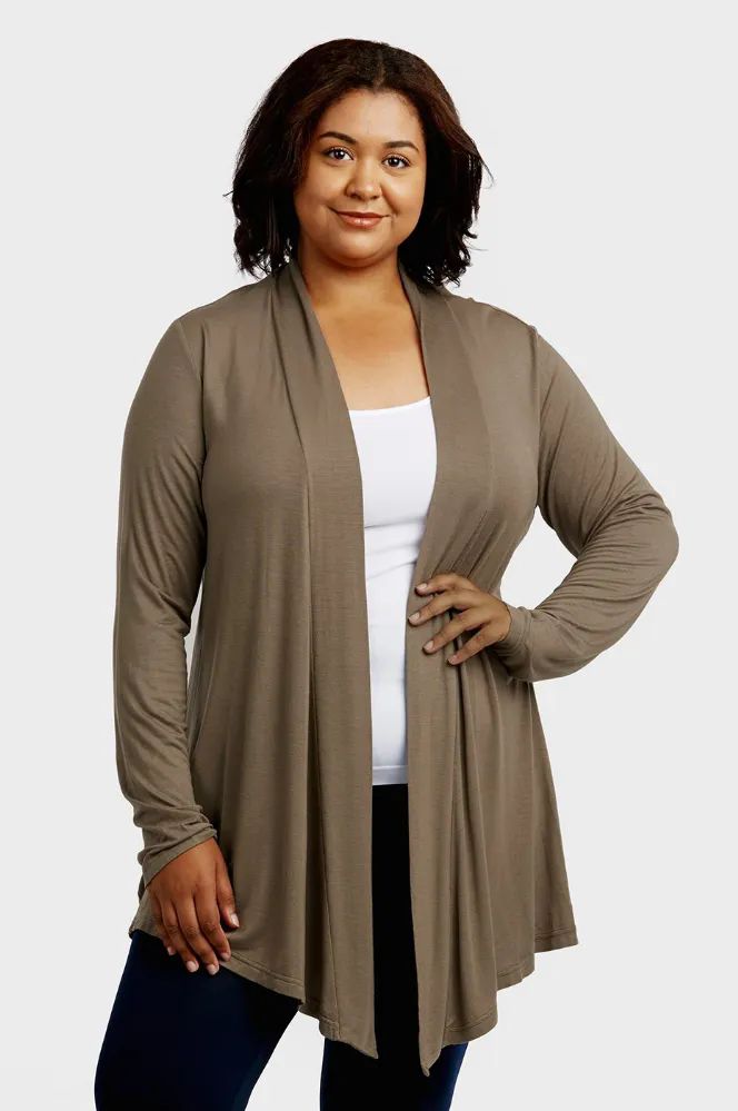 24 Wholesale Sofra Ladies Rayon Cardigan Plus Size Taupe - at 