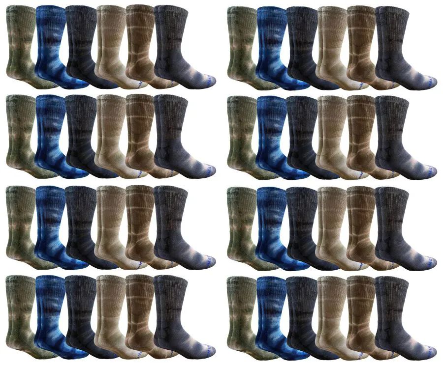 48 Pairs Mens Tie Dye Cotton Colorful Soft Crew Socks, Bright Colorful Boot Sock - Mens Crew Socks