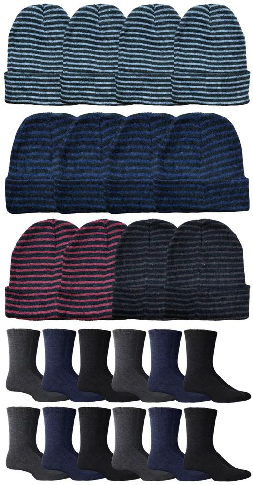 48 Pieces Yacht & Smith Wholesale Thermal Socks And Beanie Set For Men - Winter Care Sets