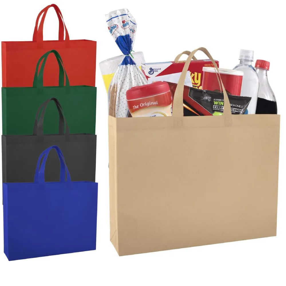 100 Pieces of 16 Inch Reusable Shopping Tote Bag - 5 Colors 5 Color Assortment