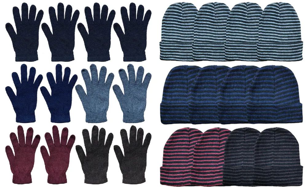 48 Wholesale Yacht & Smith Unisex Warm Winter Hats And Glove Set Assorted Colors 48 Pieces