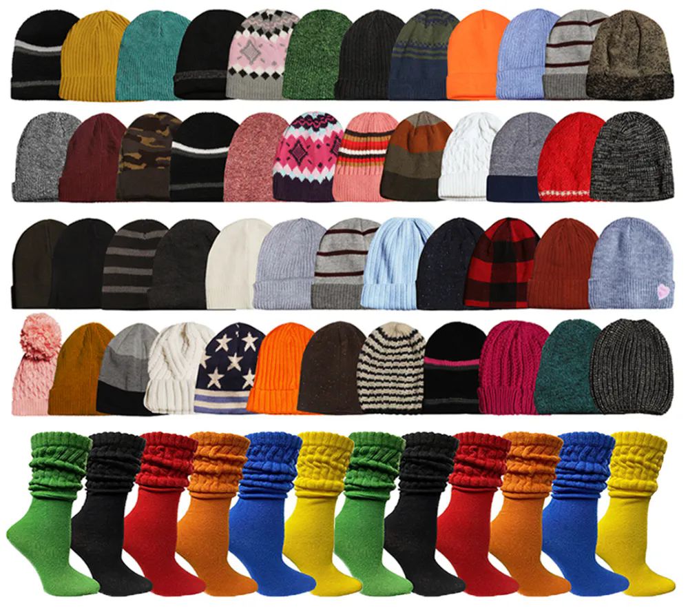 96 Pairs of Yacht & Smith Womens Assorted Winter Hats And Colorful Slouch Boot Socks