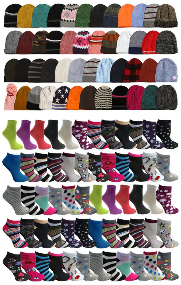 96 Wholesale Yacht & Smith Womens Assorted Beanies And Colorful Ankle Socks Set