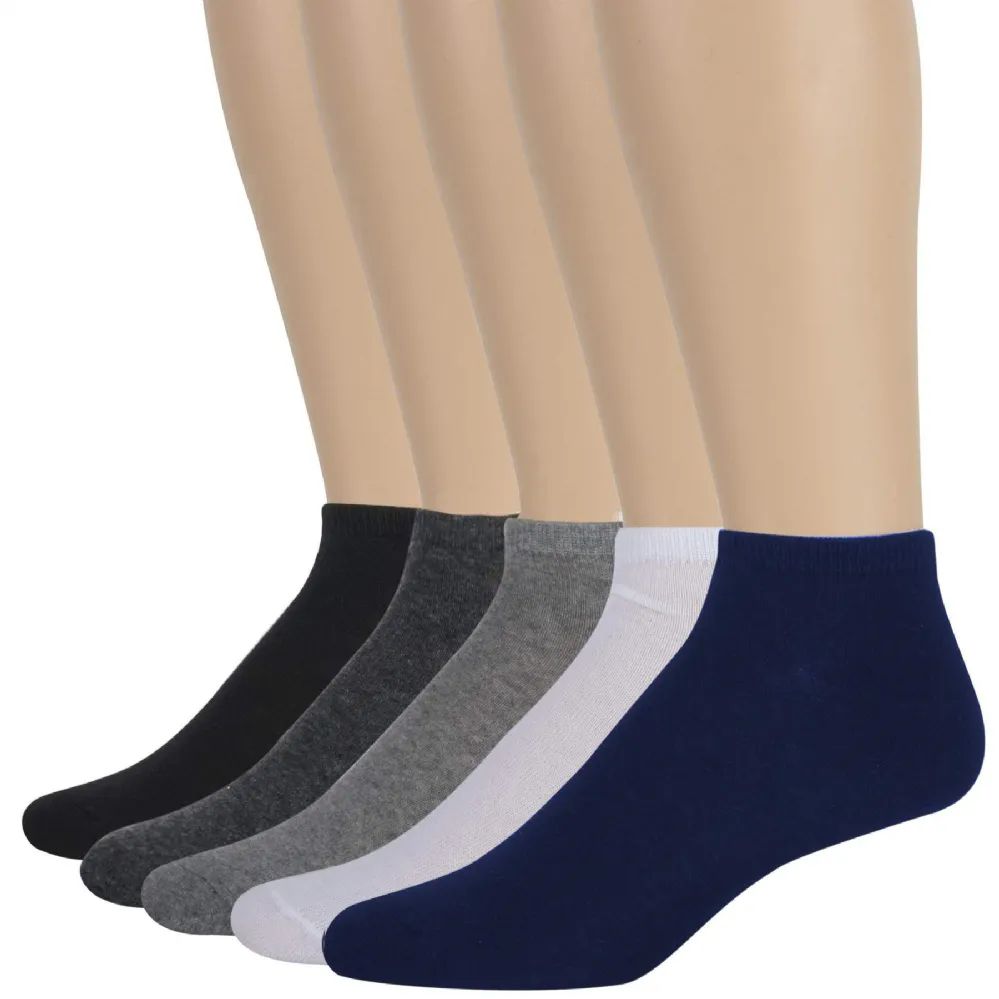 100 Pairs of Wholesale Men's Cotton Ankle Socks - 5 Color Assortment