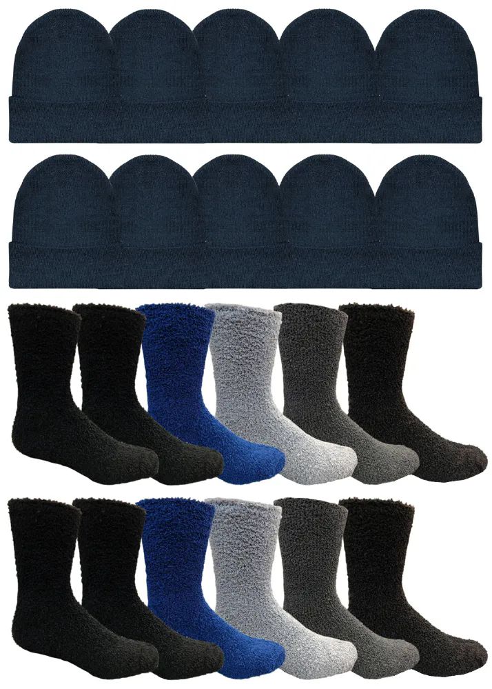 48 Wholesale Yacht & Smith Wholesale Fuzzy Socks And Beanie Set For Men