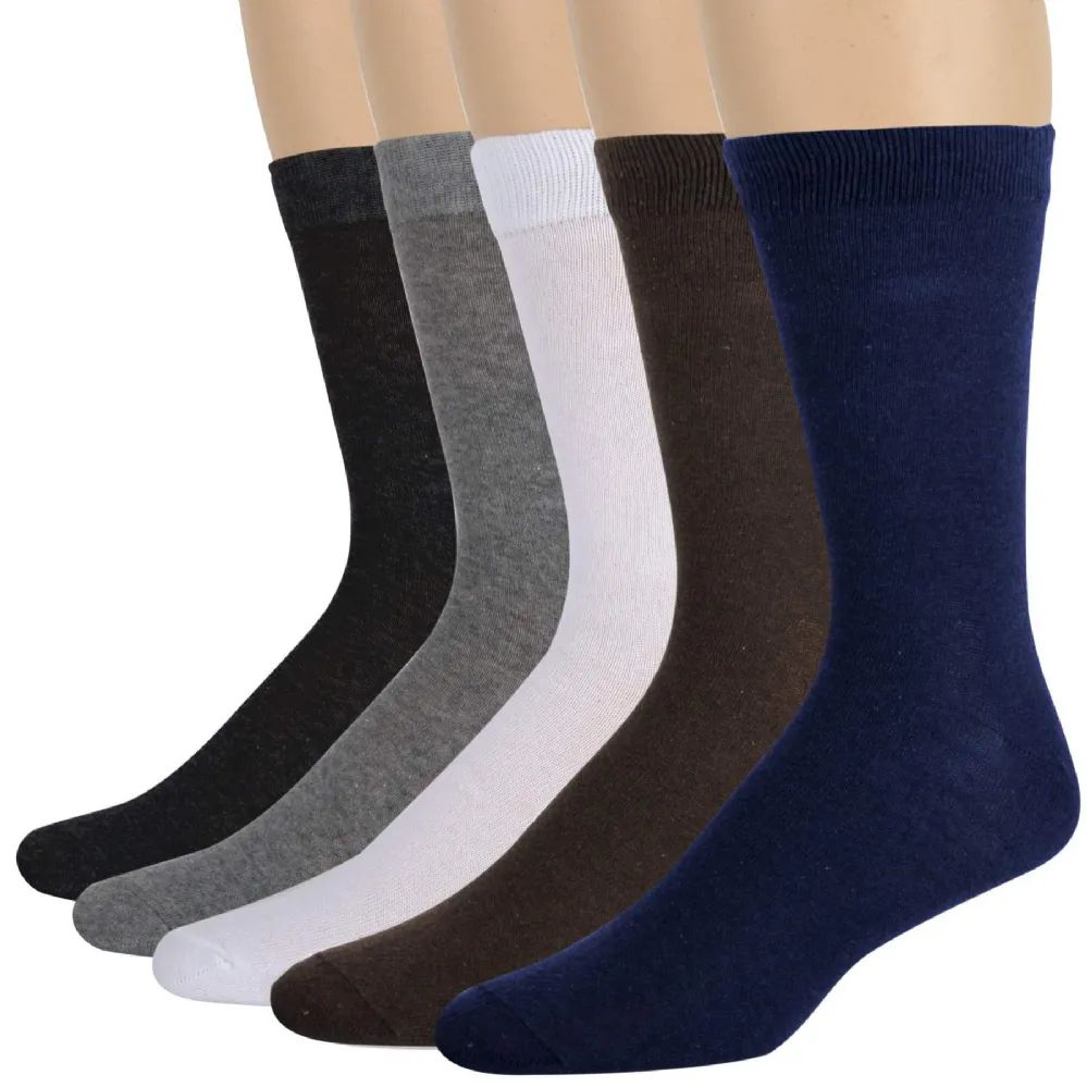 100 Pairs of Wholesale Men's Cotton Crew Socks - 5 Color Assortment