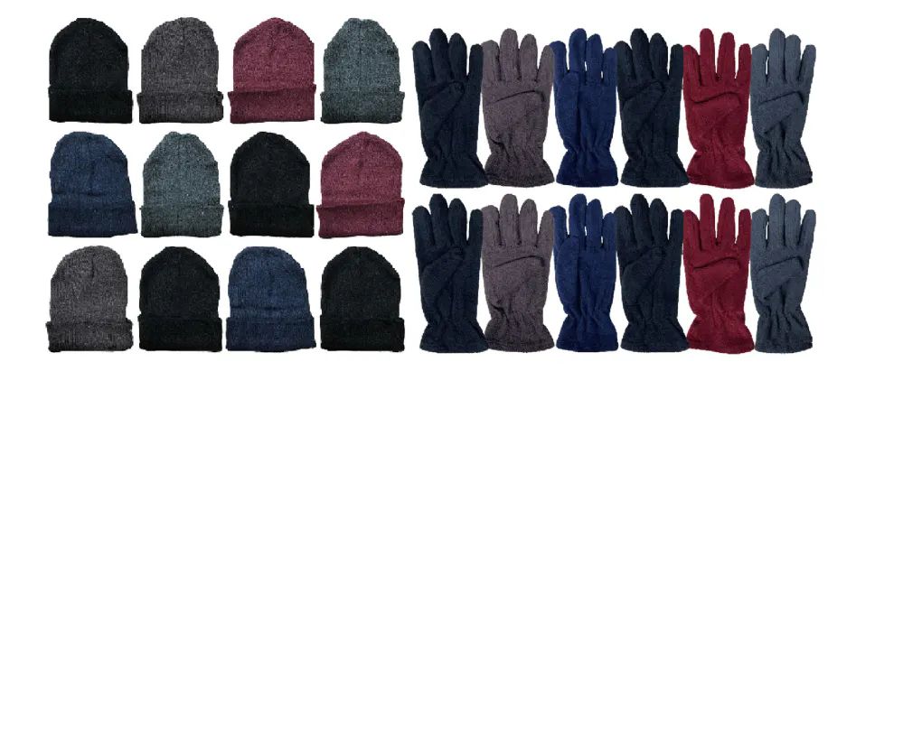 96 Wholesale Yacht & Smith Wholesale Fleece Gloves And Beanie Set For Men