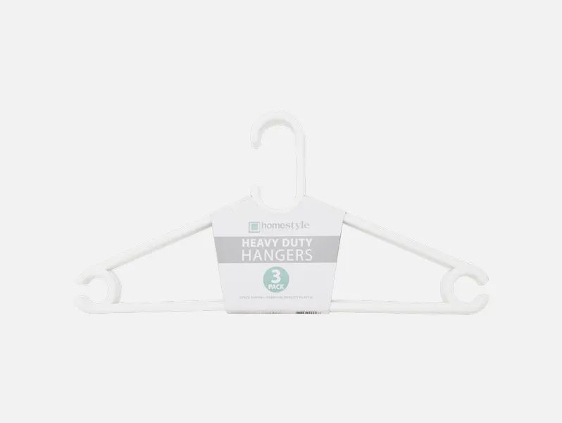 3 PACK WHITE PLASTIC CLOTHES HANGERS-36
