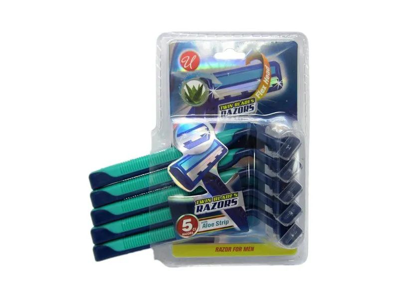 24 Wholesale 5 Pack Twin Blade Razor Blue And Green