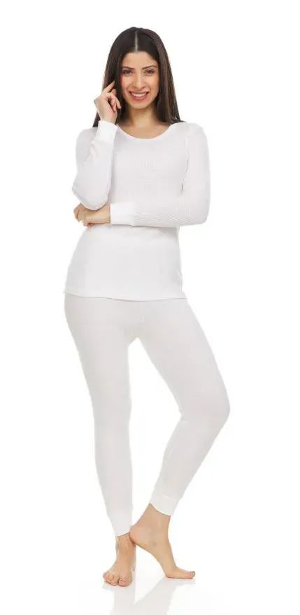 72 Sets Yacht & Smith Womens Cotton Thermal Underwear Set White Size S -  Womens Thermals