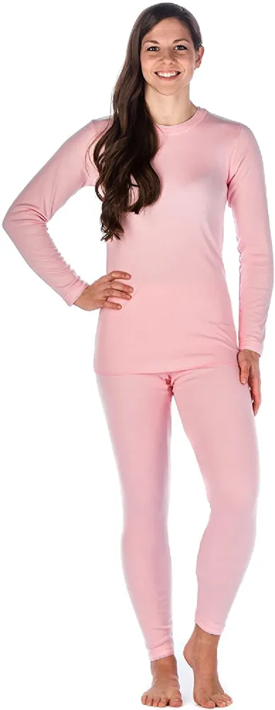24 Wholesale Yacht & Smith Womens Cotton Thermal Underwear Set Pink Size S