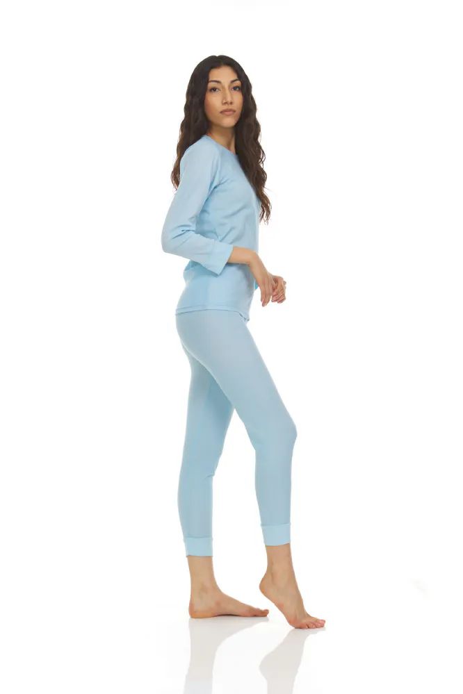 96 Wholesale Yacht & Smith Womens Cotton Thermal Underwear Set Sky Blue  Size S