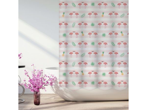 18 Pieces of Jade Park 70 In X 72 In Premium Quality Peva Flamingo Shower Curtain