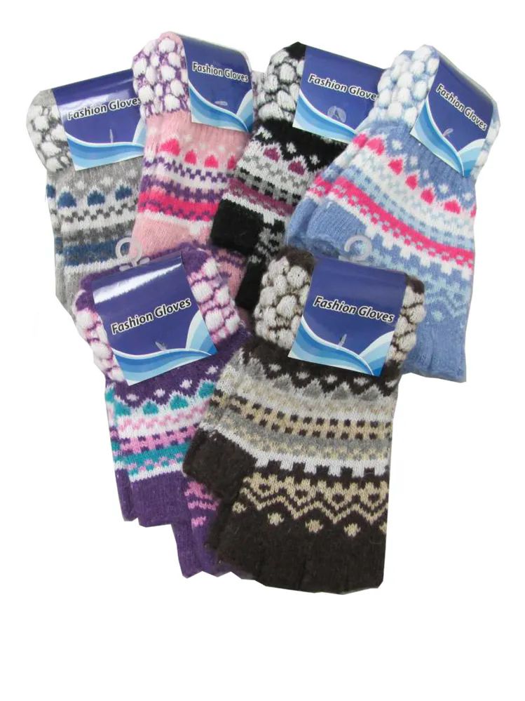 60 Pairs of Ladies' Wool Like Fingerless Glove Patterned