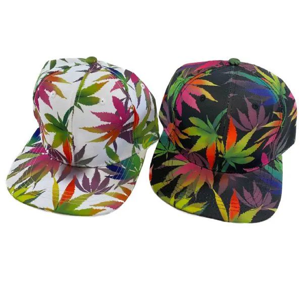 48 Wholesale Snap Back Flat Bill [colorful Marijuana