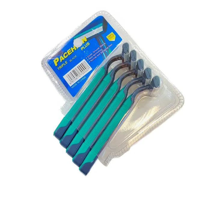 36 Wholesale 5pk Men's Disposable Razor [triple Blades] *green