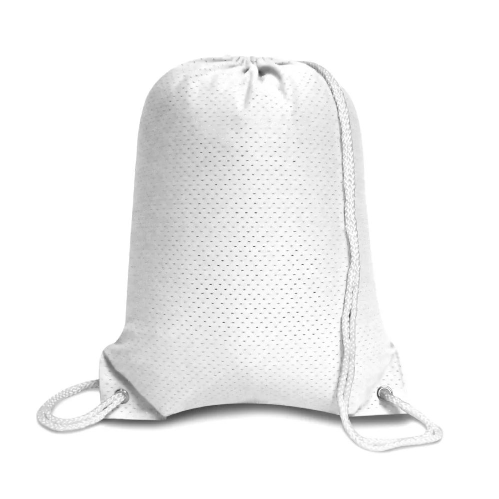 48 Wholesale Jersey Mesh Drawstring Backpack In White