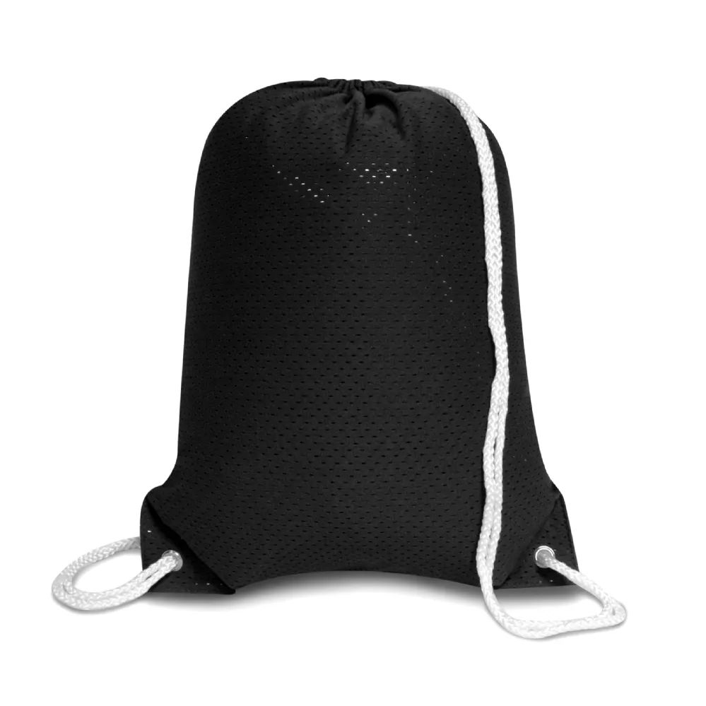 48 Wholesale Jersey Mesh Drawstring Backpack In Black