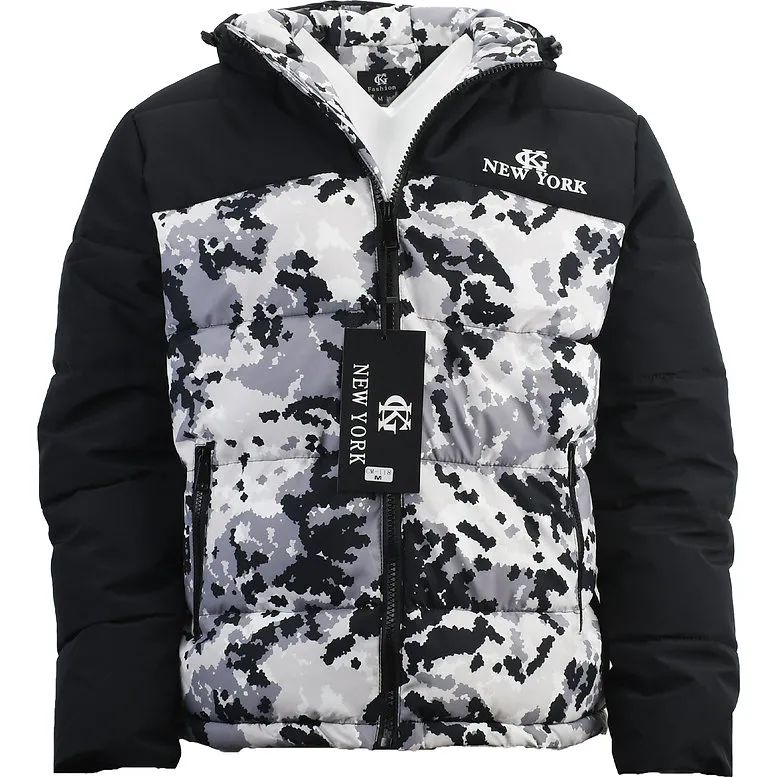 12 Wholesale Two Color Men's Puffer Jackets Camo Print Size Assorted Color  White Camo - at - wholesalesockdeals.com