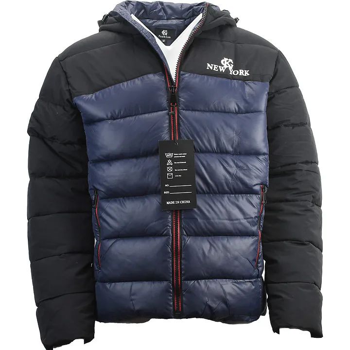 12 Wholesale Two Color Men's Puffer Jackets Size Assorted Color Navy