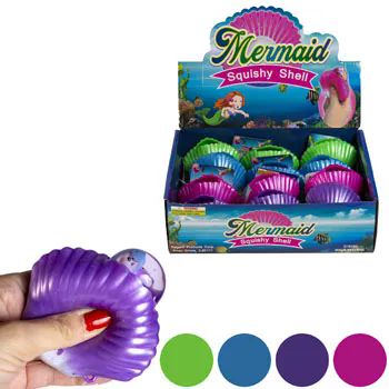 24 Wholesale Squishy Seashell W/mermaid &