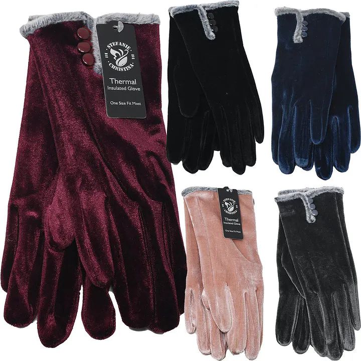 36 Wholesale Velour Fashion Gloves Style Mix Colors