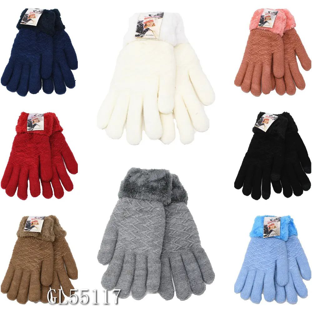 36 Wholesale Fur Linning Gloves Style Mix Colors