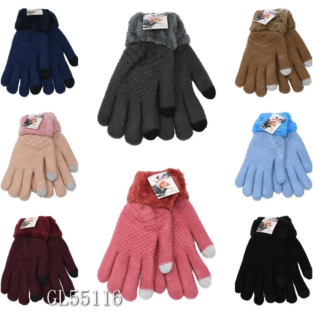 36 Wholesale Knitted Gloves Fleece Linning Mix Colors