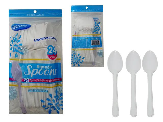 48 Pieces of 24 Pc Extra Heavy Duty White Plastic Spoons