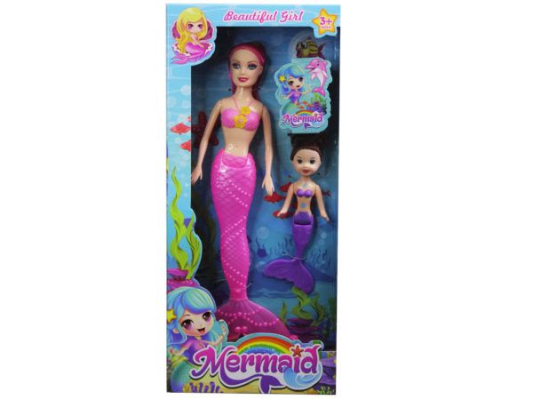 12 Wholesale 10.5 In Light Up Fairy Mermaid Doll With Kid Mermaid