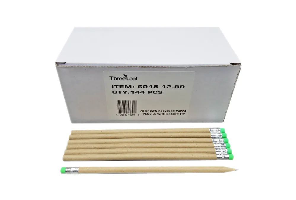 12 Pieces of 144 Ct. #2 Brown Recycled Paper Pencils With Eraser Tip,12 Boxes ( 1728 Pencils )