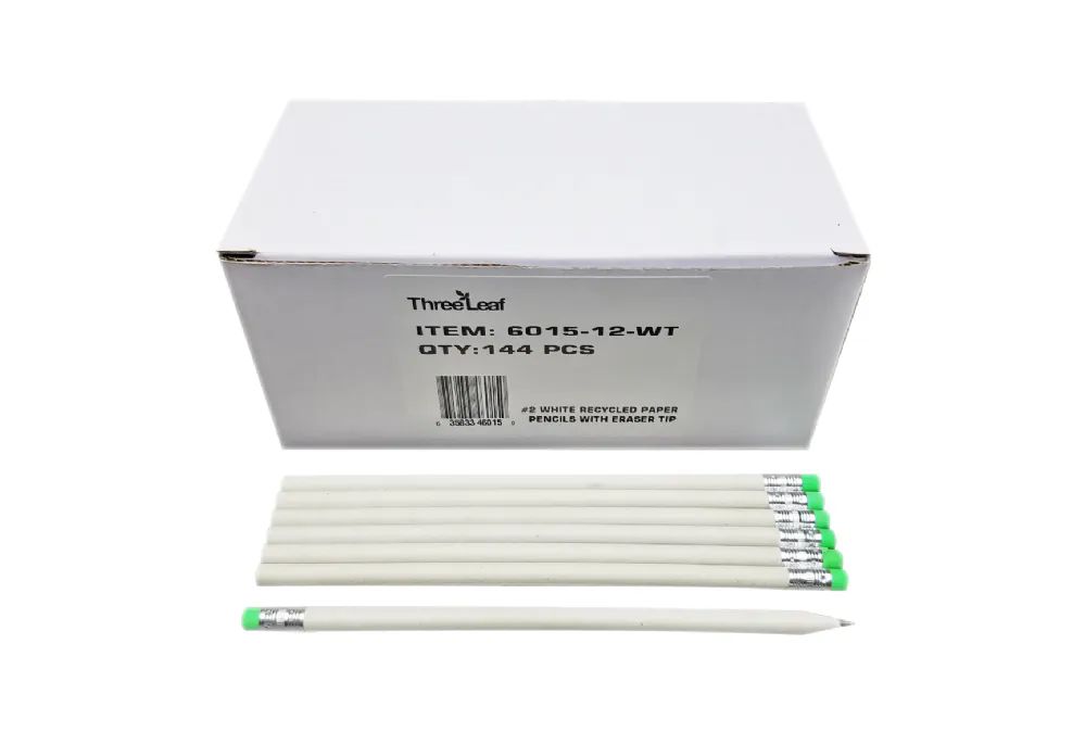 12 Pieces of 144 Ct. #2 White Recycled Paper Pencils With Eraser Tip, 12 Boxes ( 1728 Pencils )
