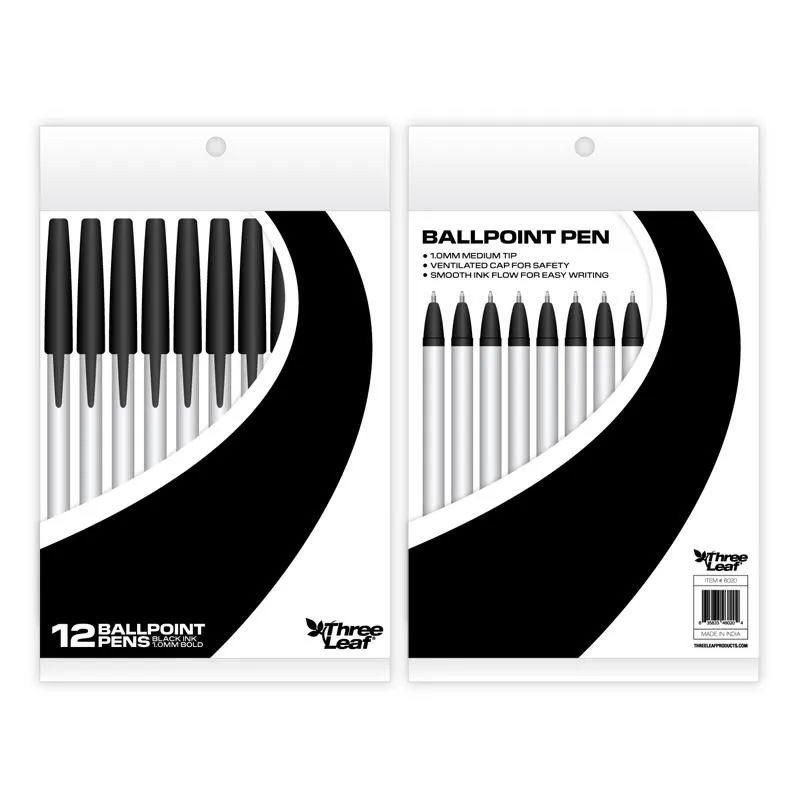 48 Wholesale Stickpens 12 Pack , Black , Poly Pack
