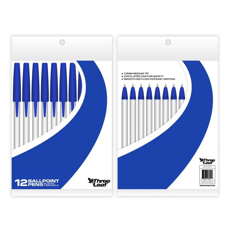 48 Pieces of Stick Pens 12 Pack , Blue, Poly Pack