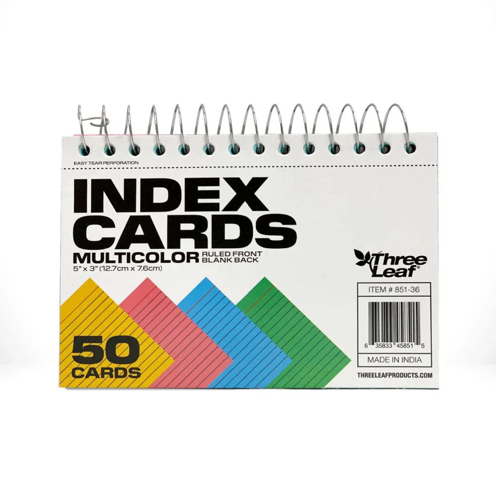 36 Pieces of 50 Ct. 3 X 5, Spiral Bound Ruled Color Index Card