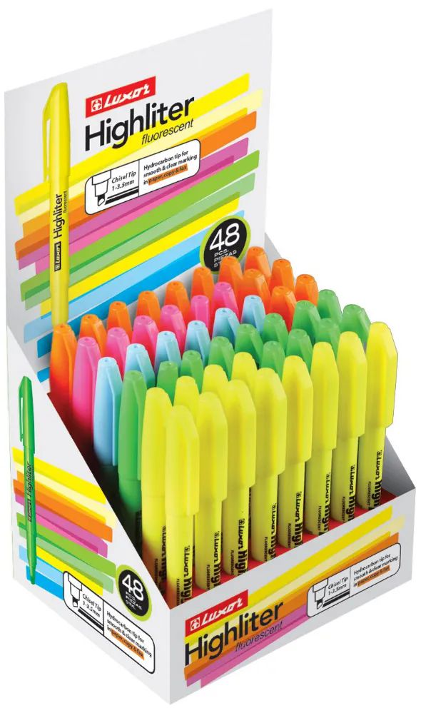 8 Pieces of 48 Ct. Fluorescent Highlighters With Five Assorted Color (48 Ct. With Display Box)