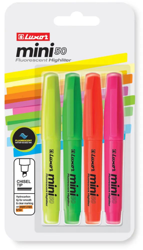 144 Wholesale Mini Fluorescent  Highliter Multicolor (4pk Blister)