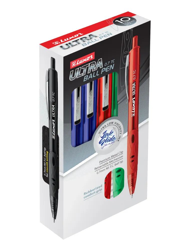 80 Pieces 10 Ct. Luxor Ultra Retractable Ballpoint Pen, Fine Point Pen (0.7  Mm) Assorted Color 10- Count Box, - Pens & Pencils - at 