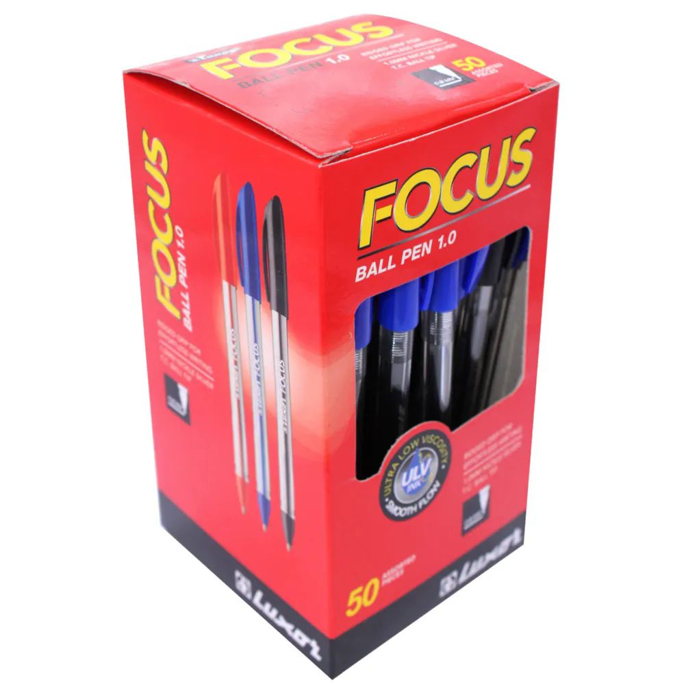 24 Wholesale Focus Ball Pen (50pk Box), ReD- Blue And Black Assorted Color, 50 -Count
