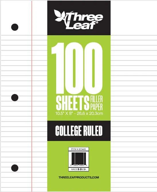 36 Pieces of 100 Ct. 10.5 X 8  Filler Paper, cr