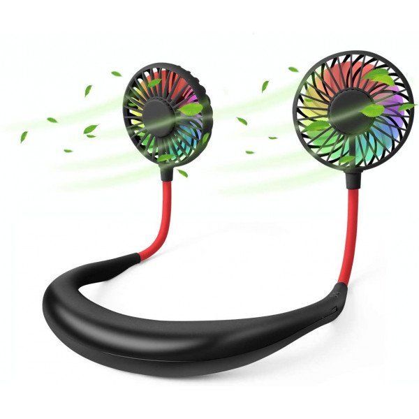 12 Pieces of Hand Free Mini Usb Fan Rechargeable Portable Headphone Design Wearable Neckband Fan, 3 Level Air Flow, 7 Led Lights, 360 Degree Free Rotation