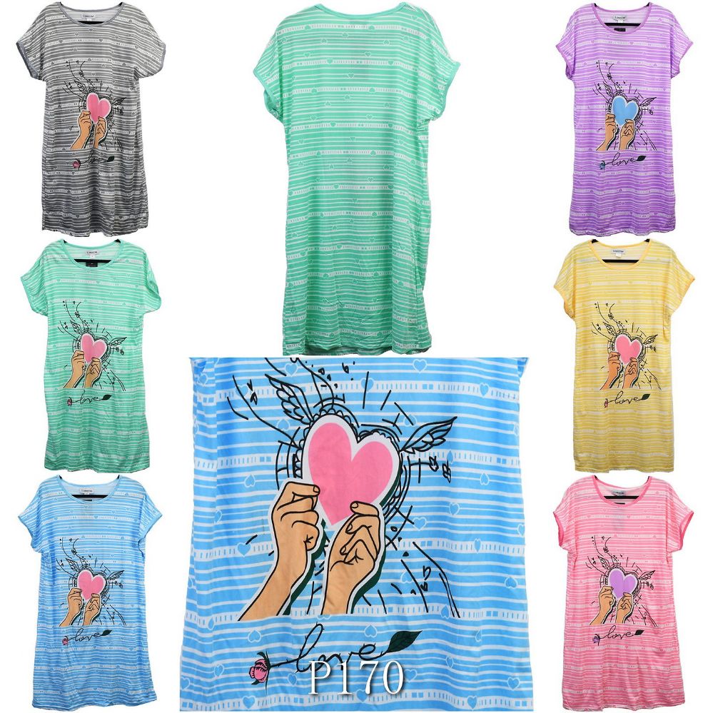 24 Pieces Love Heart Design Night Gown Size M - Women's Pajamas and Sleepwear