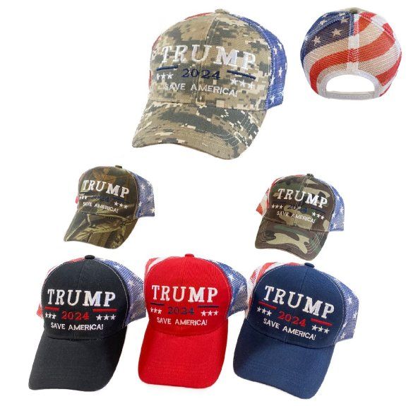 24 Wholesale Trump 2024 Hat Save America! With Flag Mesh Back at