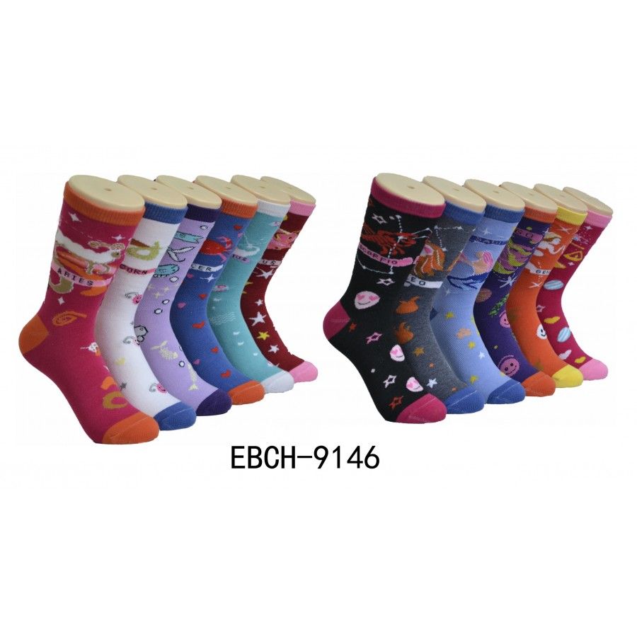 360 Wholesale Ladies Crew Socks - Zodic Series Size 9-11