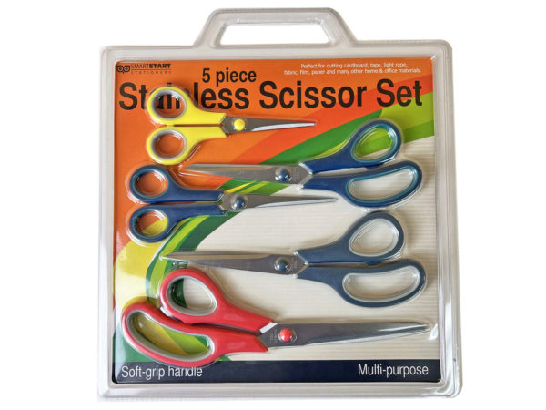 6 Wholesale 5 Piece Scissors Set Assorted Colors