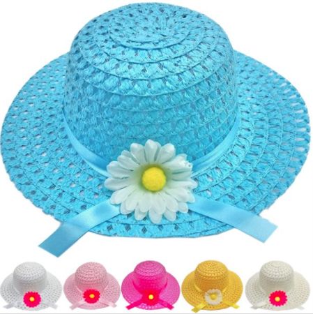 24 Pieces Kid's Summer Straw Hat With Flower - Sun Hats