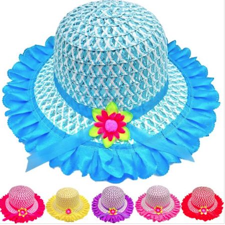 24 Pieces Kid Summer Hat Straw Hat Assorted With Frills - Sun Hats