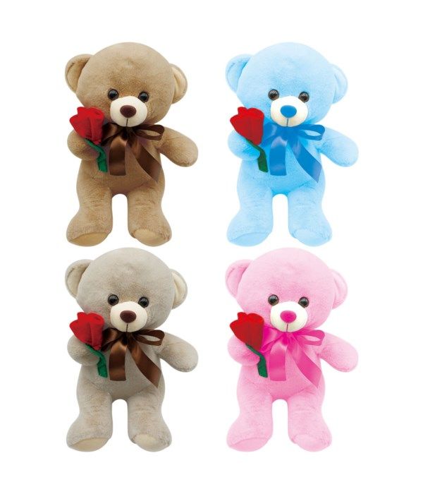 24 Bulk Bear With Rose 9" Assorted Colors at